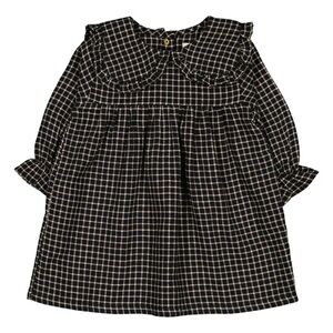 NWT Louis Louise twist dress black twill check  long sleeve ruffle size 6 months